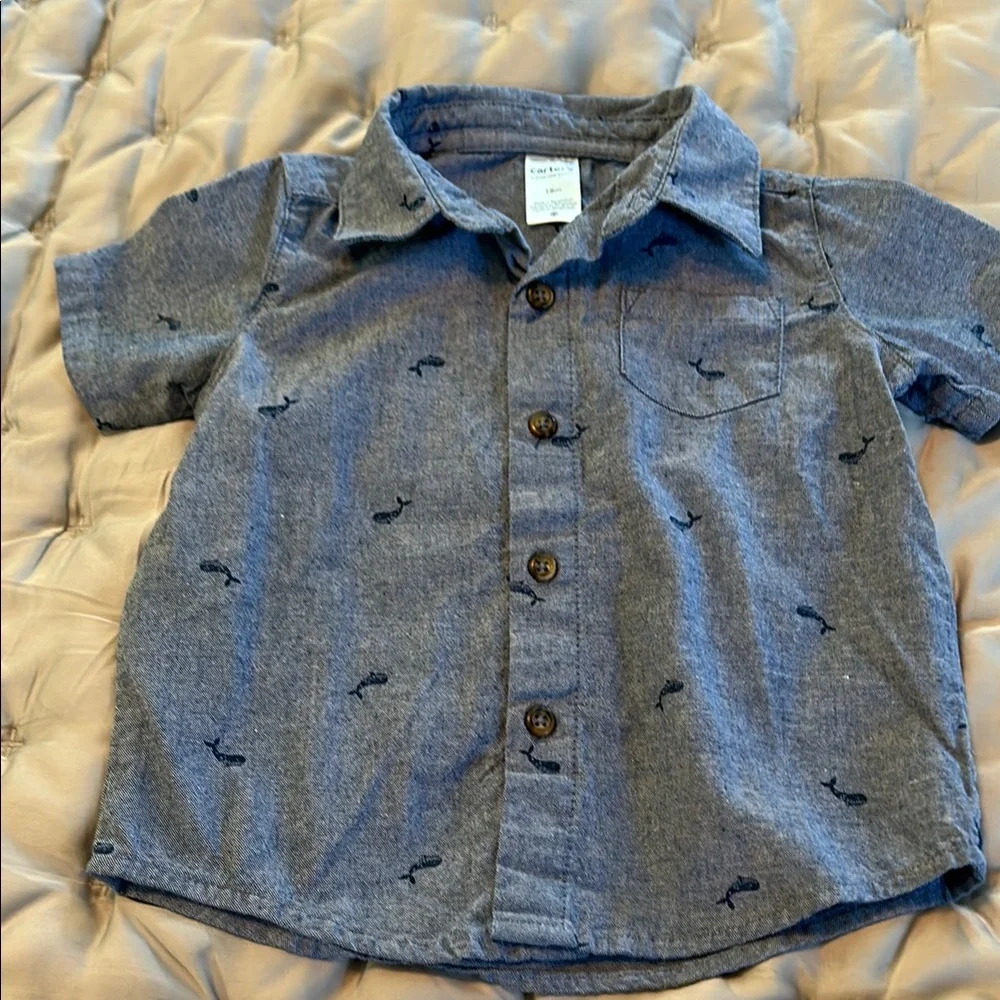 5 for 25$ Kids Blue Button-Up whale Shirt